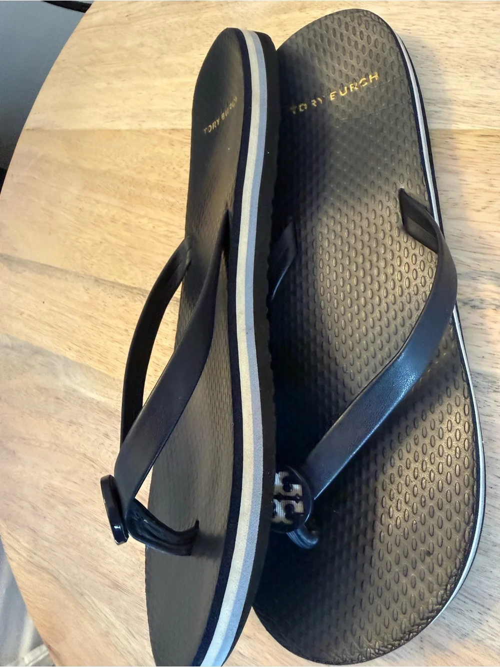 Tory Burch Logo Navy Blue Rubber Flip Flops Size 6